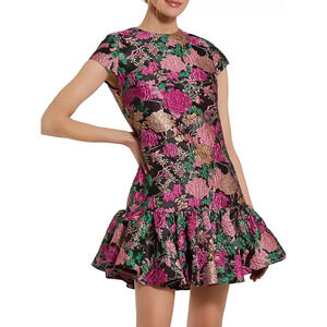 Mac Duggal Floral Mini Dress - Pink and Green